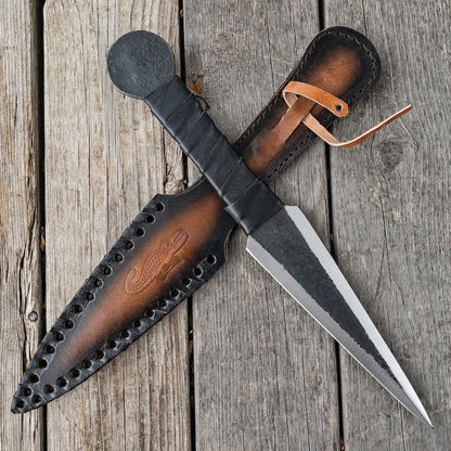 RA-188 Throwing Dagger Hand Forged High Carbon Steel Medieval Inspired Collectible Viking Style Throwing Knife with Leather Sheath - Ragnar Armoury