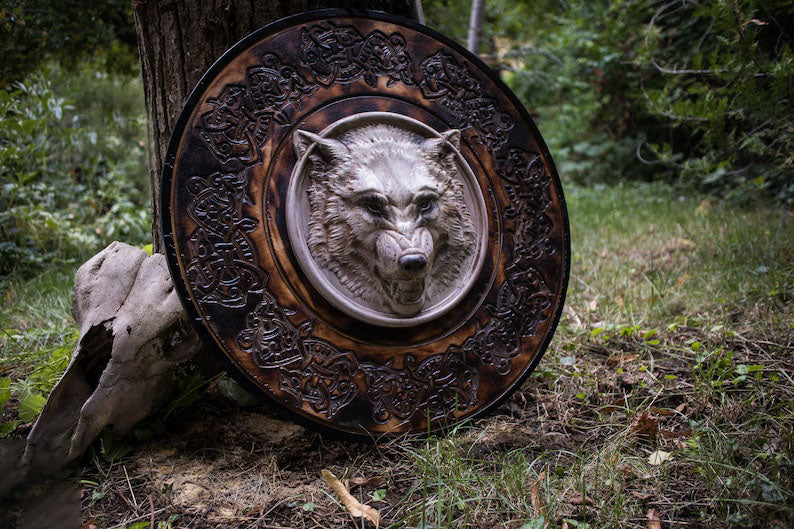 RA-201 Viking Shield, White Wolf, Viking Wall Decor, Wood Wall Art, Handmade Home Decor, Gift For Men, Gift For Father - Ragnar Armoury