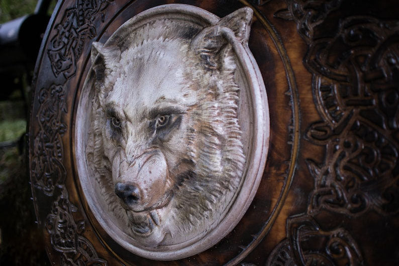 RA-201 Viking Shield, White Wolf, Viking Wall Decor, Wood Wall Art, Handmade Home Decor, Gift For Men, Gift For Father - Ragnar Armoury