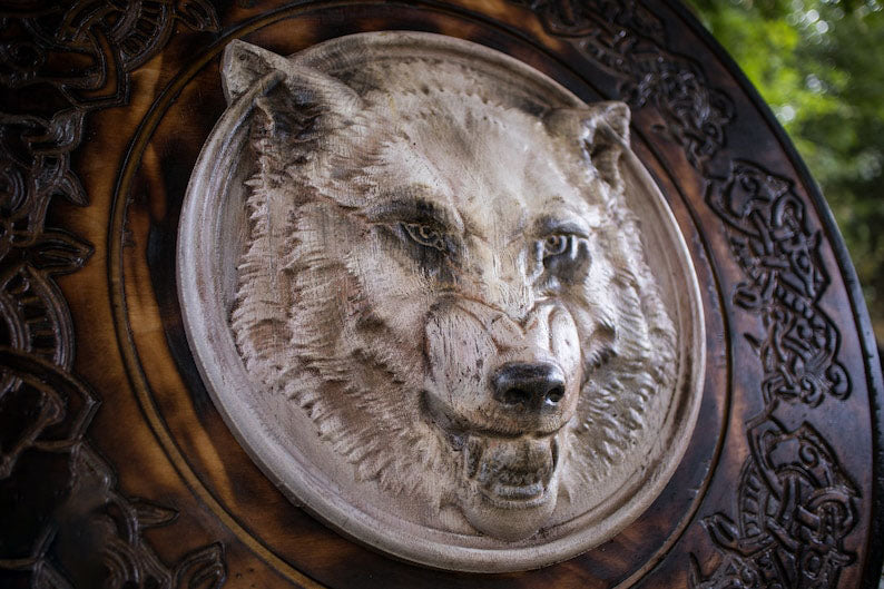 RA-201 Viking Shield, White Wolf, Viking Wall Decor, Wood Wall Art, Handmade Home Decor, Gift For Men, Gift For Father - Ragnar Armoury