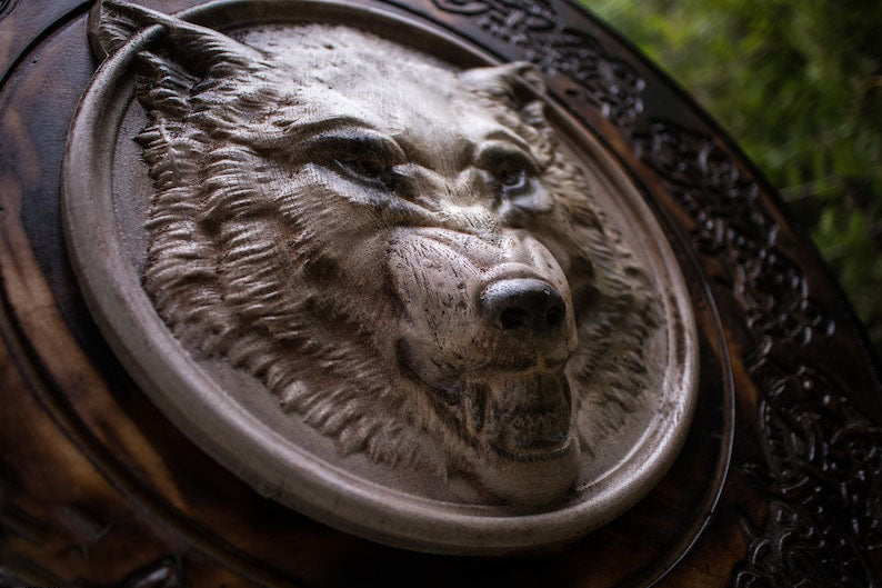 RA-201 Viking Shield, White Wolf, Viking Wall Decor, Wood Wall Art, Handmade Home Decor, Gift For Men, Gift For Father - Ragnar Armoury