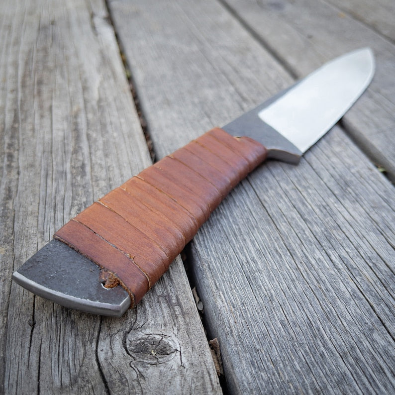 RA-206 Viking Seax Knife with Leather Wrap Handle, Viking Seax Knife Outdoor Use, Gift Gift For Men, Groomsmen Gift - Ragnar Armoury