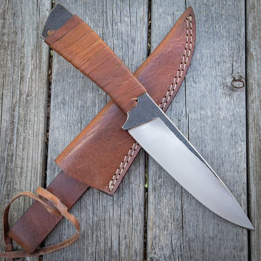 RA-206 Viking Seax Knife with Leather Wrap Handle, Viking Seax Knife Outdoor Use, Gift Gift For Men, Groomsmen Gift