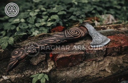 RA-197 Handcrafted Handle Viking Raven Axe, Hand Forged Outdoor axe, Camping axe With Leather Sheath, Christmas Gift, Gift For Men - Ragnar Armoury