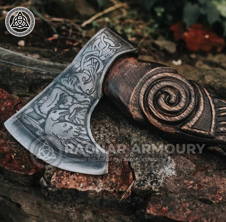 RA-197 Handcrafted Handle Viking Raven Axe, Hand Forged Outdoor axe, Camping axe With Leather Sheath, Christmas Gift, Gift For Men - Ragnar Armoury