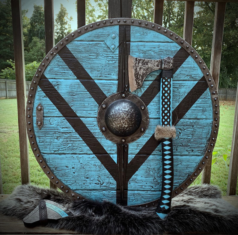 RA-190 Hand Forged Lagertha Shield-Maidan Viking Axe, High Carbon Steel Blade Viking Axe, Lagertha Viking Axe With Shield, Gift For Her, Living Room Decor Her, Christmas GIft - Ragnar Armoury