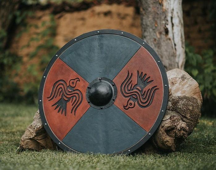 RA-02 Handmade Viking Shield, Norse Shield Odin's Raven Symbols Huginn and Muginn, medieval Shield, Viking Shield, Valhalla shield, Unique Gift, Personalized Gift - Ragnar Armoury