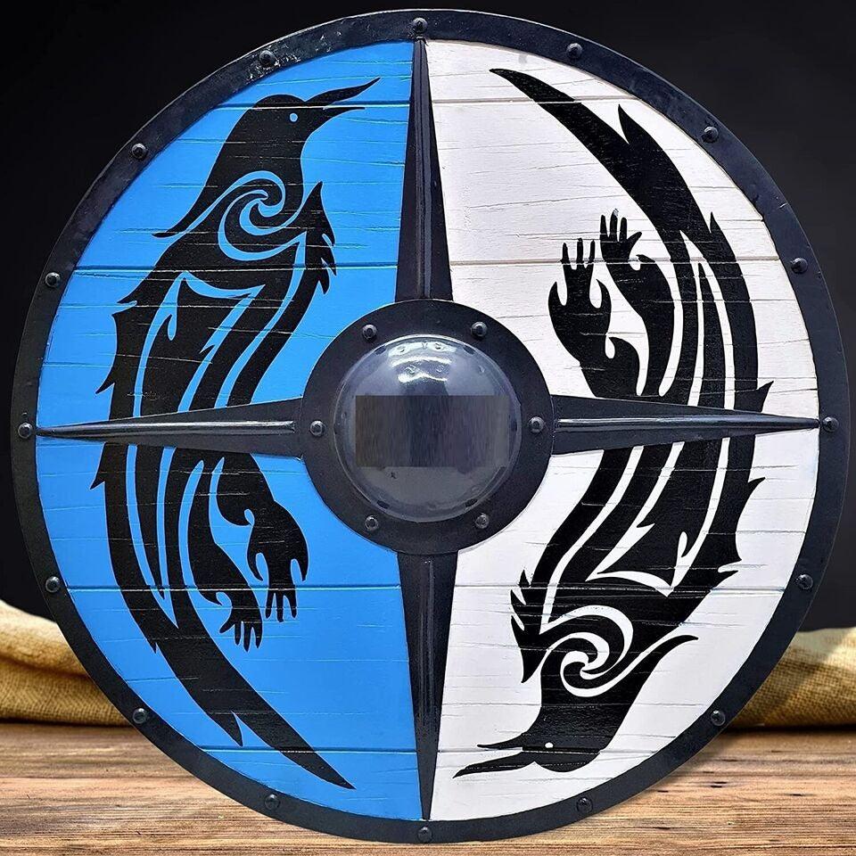 RA-10 Handmade Viking Huginn and muninn Norse Shield, Viking Shield, warrior Shield, personalized Gift, Gift For Him, Christmas Gift - Ragnar Armoury