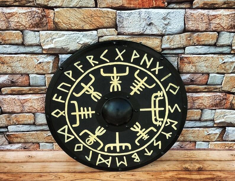 RA-108 Viking Shield, Authentic Viking Shield, Helm of Awe Symbol, Viking Shields, Wall Decorate Idea, Gift For Him, Gift For Men, Christmas Gift, Easter Gift - Ragnar Armoury