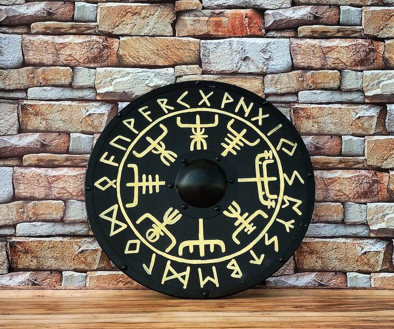 RA-108 Viking Shield, Authentic Viking Shield, Helm of Awe Symbol, Viking Shields, Wall Decorate Idea, Gift For Him, Gift For Men, Christmas Gift, Easter Gift - Ragnar Armoury