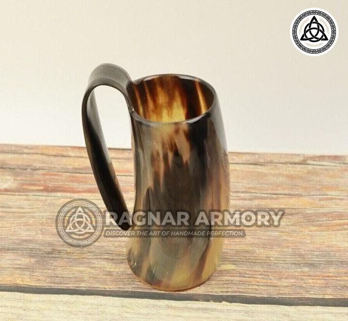 RA-110 Handmade Polished Horn Mug, Viking Mugs, beer Mugs, Horn Mugs, Mother's Day Gift, Gift For Him, Christmas Gift - Ragnar Armoury