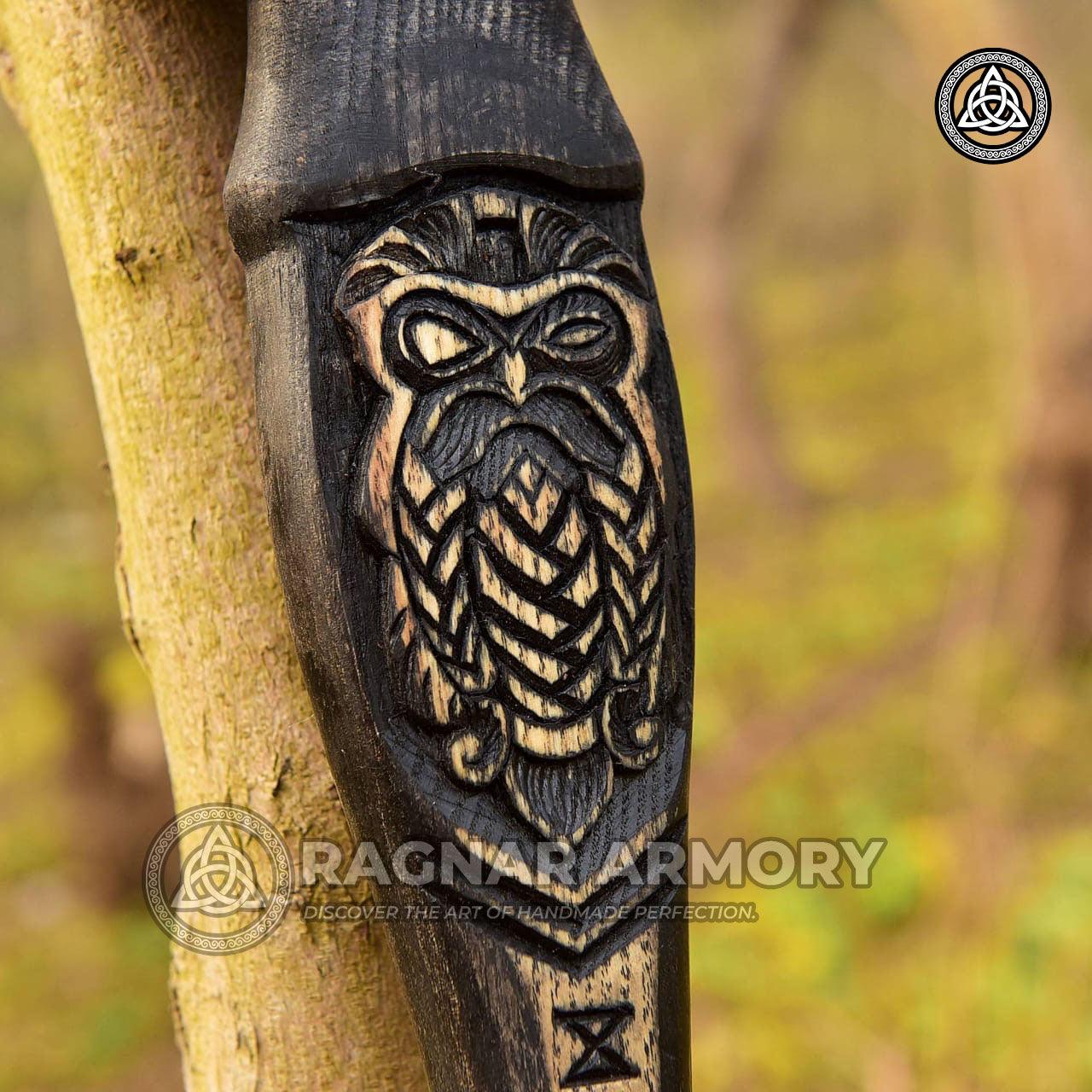 RA-116 Forged Norse Hammer with Carved Odin Handle, with Valknut Symbol, Unique Norse hammer, Gift For Him, Gift For Men, Father's Day Gift - Ragnar Armoury