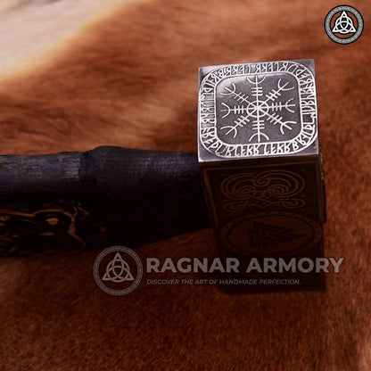 RA-116 Forged Norse Hammer with Carved Odin Handle, with Valknut Symbol, Unique Norse hammer, Gift For Him, Gift For Men, Father's Day Gift - Ragnar Armoury