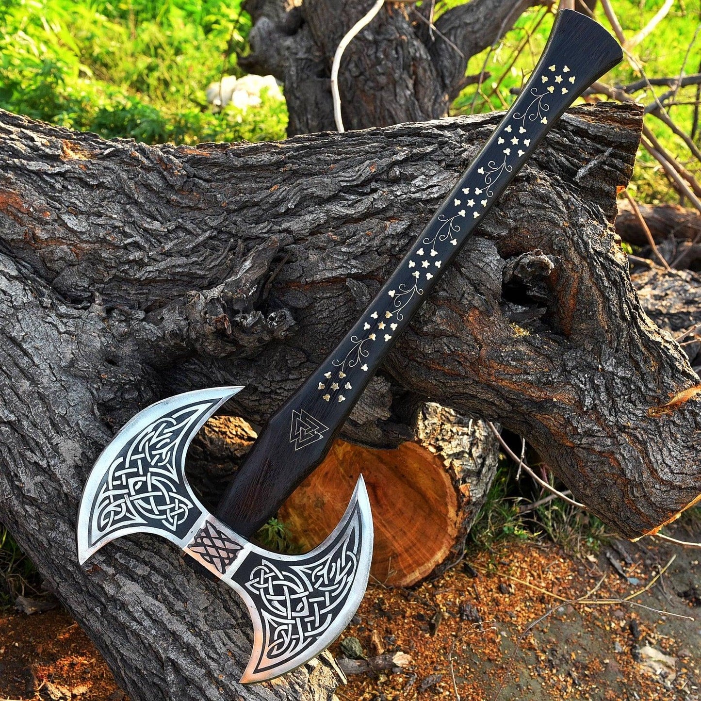 RA-119 Hand Forged Double Head Viking Etched Axe, Viking Double Head Axe, Handcrafted Wood Handle, Gift For Men, Christmas Gift - Ragnar Armoury