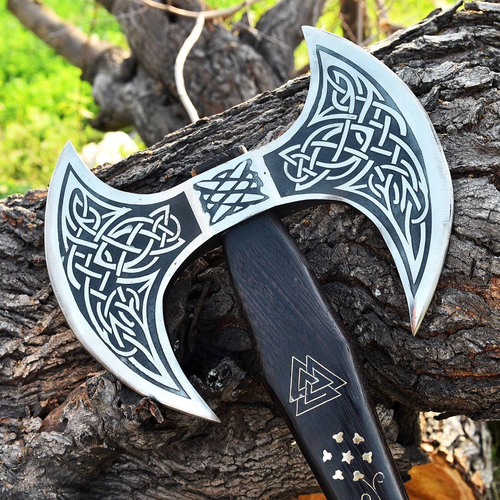 Custom Viking good Axe Handmade Double Head Smith Forged Axe - Bearded Axe for Grooms Men Best Men 2nd 3rd 15th Wedding Anniversary Gift for Him