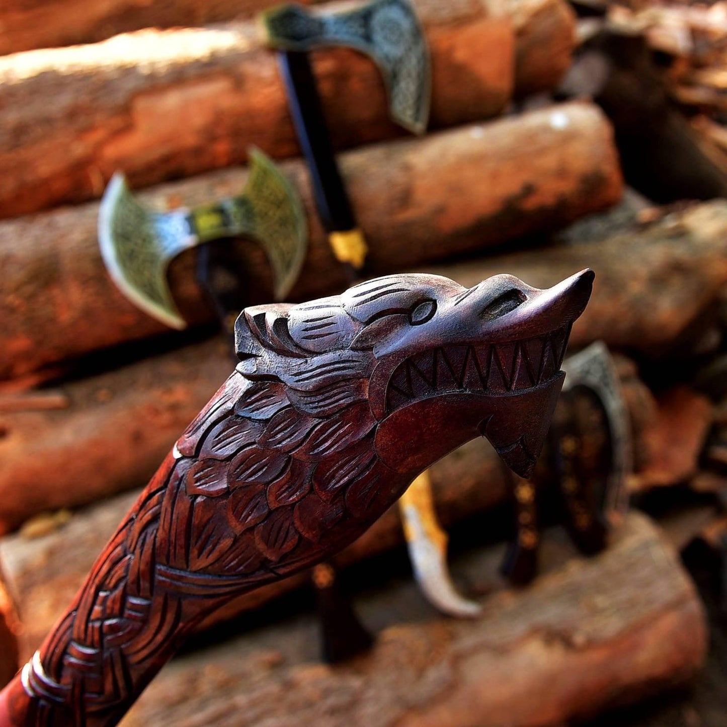 RA-120 Handmade Axe, Authentic Viking Axe, Wolf Hand Carved Viking Axe, Unique Axe, Gift For Men, Christmas Gift - Ragnar Armoury