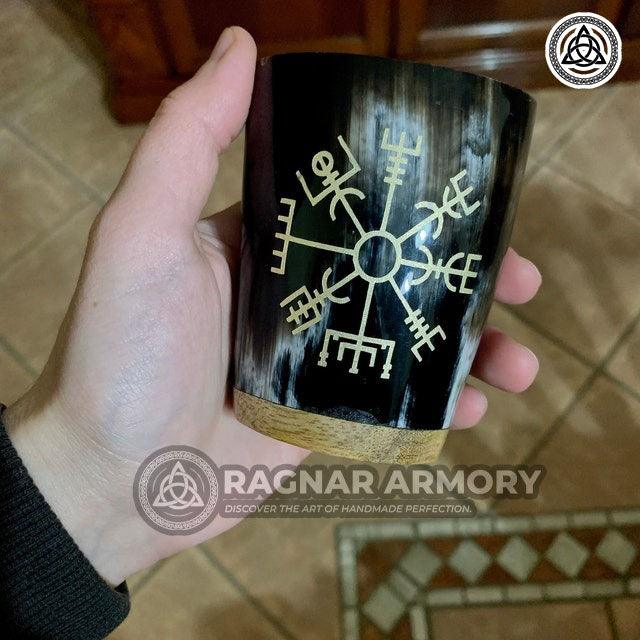 RA-122 Custom Made Helm of Awe Polished Horn Glass, Horn Coffee Glass, Beer Glass, Fathers Day Gift, Gift For Him - Ragnar Armoury