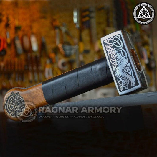 RA-125 War hammer, Custom battle hammer, Engraved Viking hammer, Lerp hammer gift, Viking weaponry, Hammer Viking bushcraft, Gift For Him, Gift For Men, Christmas Gift - Ragnar Armoury