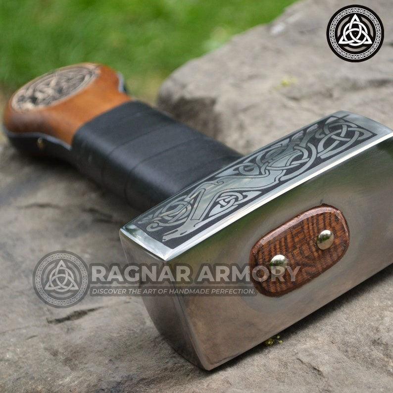 RA-125 War hammer, Custom battle hammer, Engraved Viking hammer, Lerp hammer gift, Viking weaponry, Hammer Viking bushcraft, Gift For Him, Gift For Men, Christmas Gift - Ragnar Armoury