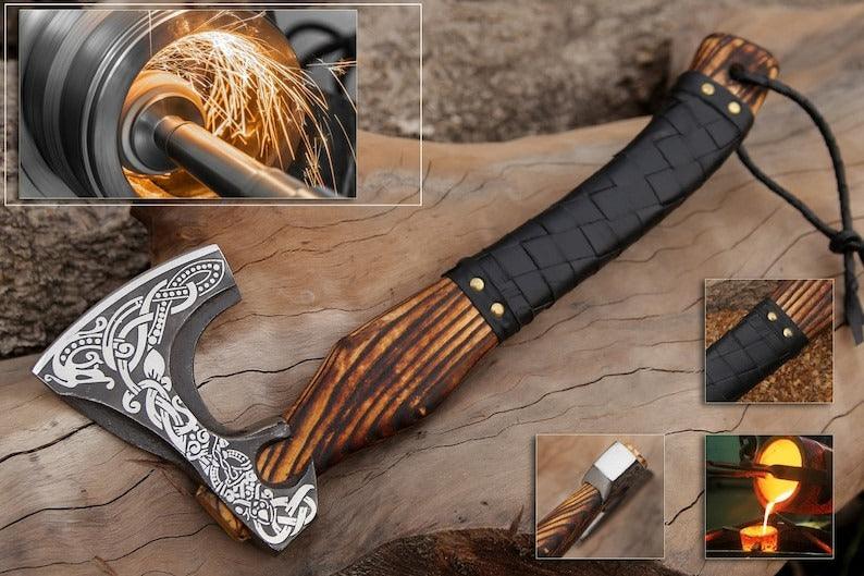 RA-127 Custom Hand Forged Viking Axe, Personalized Axe, Gift For Father, Gift For Him, Personalized Gift - Ragnar Armoury