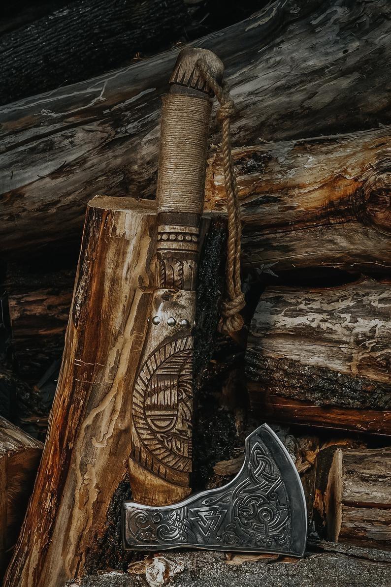 RA-135 Handmade Viking Axe, Etched Viking Blade Axe, Unique Axe, Premium Axe, Gift For Men, Father's Day Gift - Ragnar Armoury