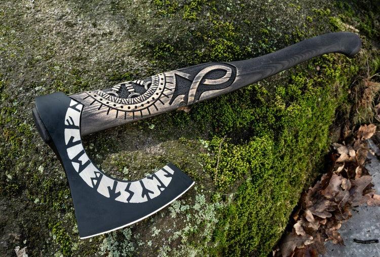 RA-137 Hand Forged Viking Axe, Helm Of Awe Viking Axe, Valhalla Axe, Premium Axe, Personalized Gift, Gift For Men, Father's Day Gift - Ragnar Armoury