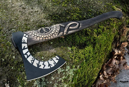 RA-137 Hand Forged Viking Axe, Helm Of Awe Viking Axe, Valhalla Axe, Premium Axe, Personalized Gift, Gift For Men, Father's Day Gift - Ragnar Armoury