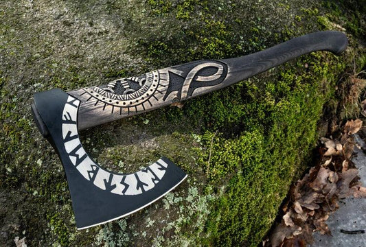 RA-137 Hand Forged Viking Axe, Helm Of Awe Viking Axe, Valhalla Axe, Premium Axe, Personalized Gift, Gift For Men, Father's Day Gift - Ragnar Armory