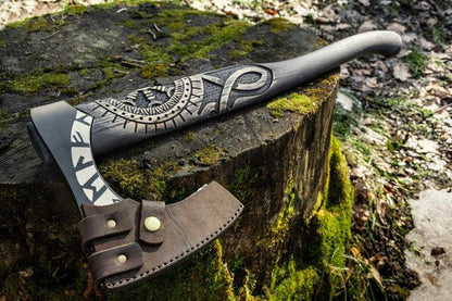 RA-137 Hand Forged Viking Axe, Helm Of Awe Viking Axe, Valhalla Axe, Premium Axe, Personalized Gift, Gift For Men, Father's Day Gift - Ragnar Armoury