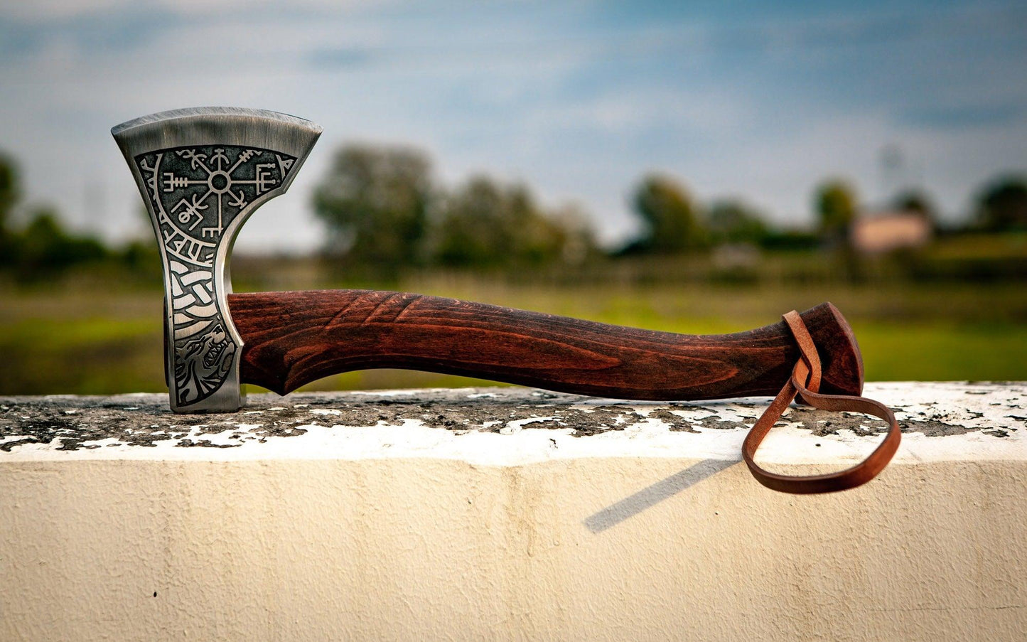 RA-139 Handmade Viking Axe, Fenrir and Vegvisir Axe, Hatched Axe, Authentic Viking Axe, Gift For Men, Gift For Father, Christmas Gift - Ragnar Armoury