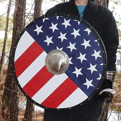 RA-18 Handmade American flag Pattern Viking Shield, Viking Lover, Viking Shield, Viking nations, Viking Norway, Ragnar Armory, Personalized Gift, Unique Gift, Room Decoration Ideas, - Ragnar Armoury