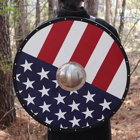 RA-18 Handmade American flag Pattern Viking Shield, Viking Lover, Viking Shield, Viking nations, Viking Norway, Ragnar Armory, Personalized Gift, Unique Gift, Room Decoration Ideas, - Ragnar Armoury