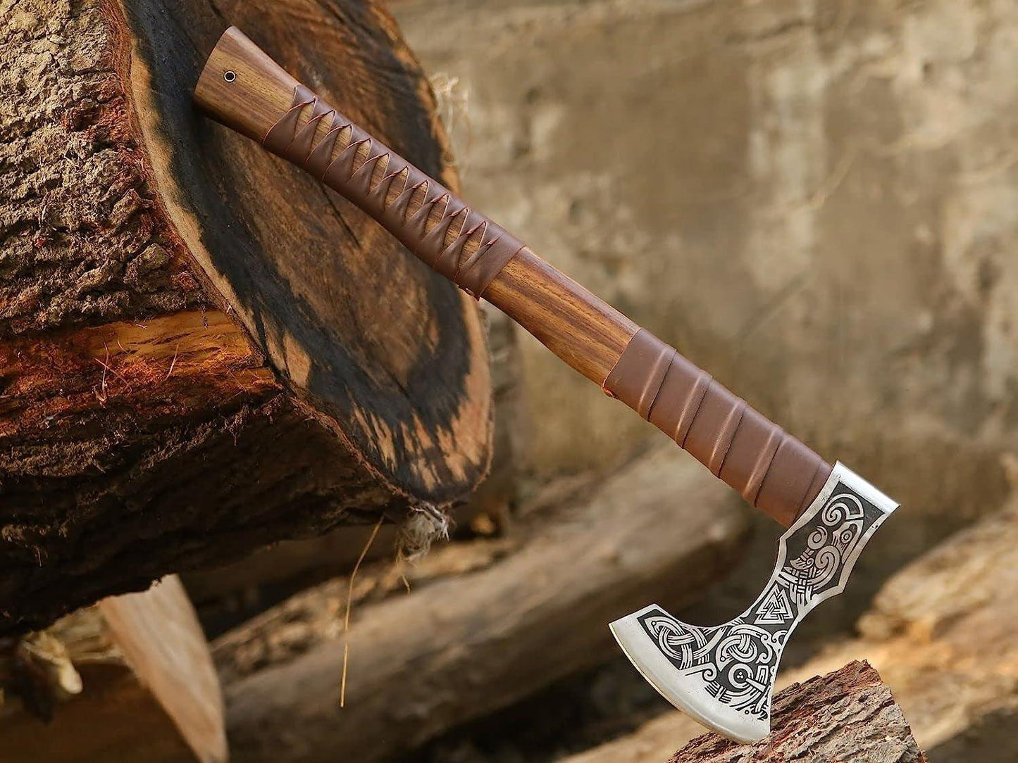 RA-27 Handmade Carbon Steel Viking Axe, Leather Wrapped, Perfect Camping Axe, Hunting Axe, Valhalla axe, Danish axe, warrior axe, god of war, Ragnar axe, Christmas Gift, Xmas Gift, Lover Gift, Easter Gift, Halloween Gift - Ragnar Armoury