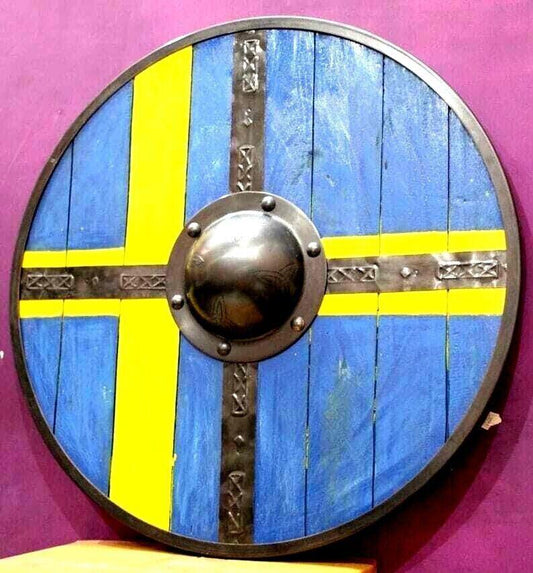 RA-39 Handmade Viking Norway Flag Pattern Shield, Ragnar Armory Shield, Medieval Shield, Warrior Shield, Groomsmen Gift, Gift For Him, Christmas Gift - Ragnar Armoury