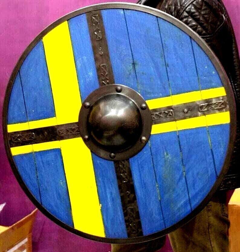 RA-39 Handmade Viking Norway Flag Pattern Shield, Ragnar Armory Shield, Medieval Shield, Warrior Shield, Groomsmen Gift, Gift For Him, Christmas Gift - Ragnar Armoury