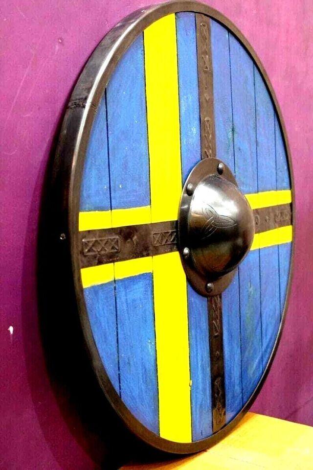 RA-39 Handmade Viking Norway Flag Pattern Shield, Ragnar Armory Shield, Medieval Shield, Warrior Shield, Groomsmen Gift, Gift For Him, Christmas Gift - Ragnar Armoury