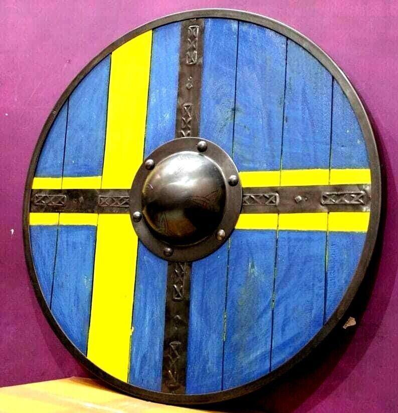 RA-39 Handmade Viking Norway Flag Pattern Shield, Ragnar Armory Shield, Medieval Shield, Warrior Shield, Groomsmen Gift, Gift For Him, Christmas Gift - Ragnar Armoury