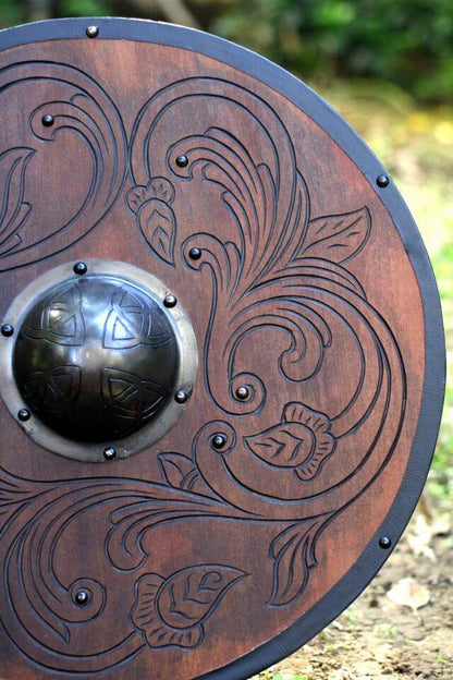 RA-45 Handcrafted Viking Shield, Unique Design Shield, Round Shield, Medieval Shield, Gift For Men, Gift For Him, Christmas Gift, Valentine's Day Gift, Easter Gift - Ragnar Armoury