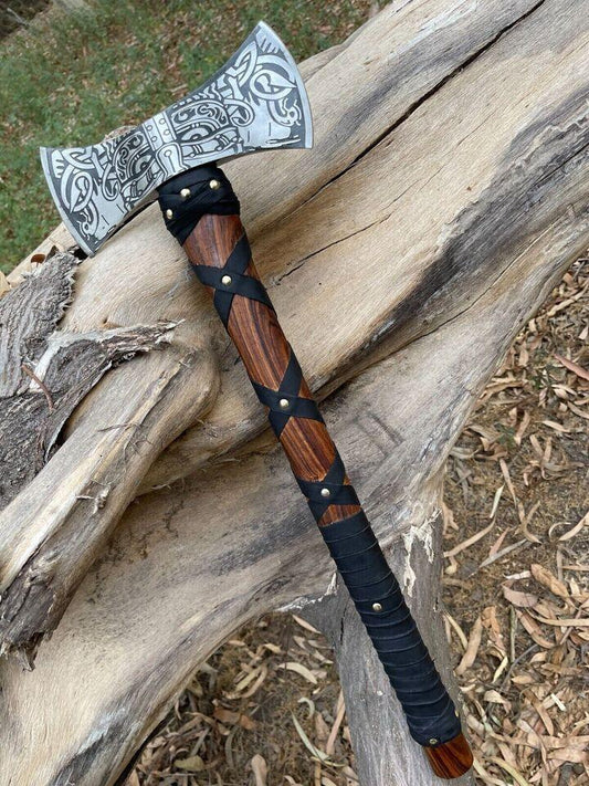 RA-48 Custom Handmade Carbon Steel High Quality Made Double Head Viking Axe, Hatchet Axe, Medieval Axe, Viking Axes, Hiking axe, Groomsmen Gift, Valentine's Day Gift, Gift For Him - Ragnar Armoury