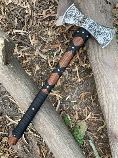 RA-48 Custom Handmade Carbon Steel High Quality Made Double Head Viking Axe, Hatchet Axe, Medieval Axe, Viking Axes, Hiking axe, Groomsmen Gift, Valentine's Day Gift, Gift For Him - Ragnar Armoury