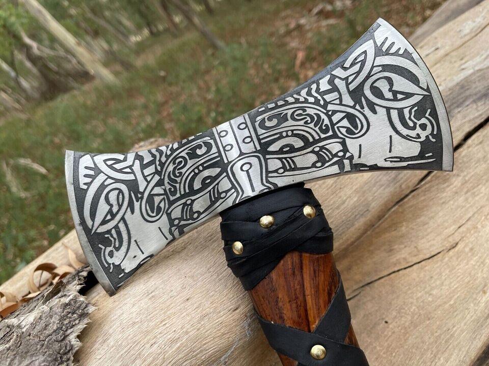 RA-48 Custom Handmade Carbon Steel High Quality Made Double Head Viking Axe, Hatchet Axe, Medieval Axe, Viking Axes, Hiking axe, Groomsmen Gift, Valentine's Day Gift, Gift For Him - Ragnar Armoury