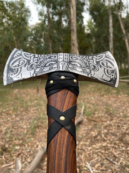 RA-48 Custom Handmade Carbon Steel High Quality Made Double Head Viking Axe, Hatchet Axe, Medieval Axe, Viking Axes, Hiking axe, Groomsmen Gift, Valentine's Day Gift, Gift For Him - Ragnar Armoury