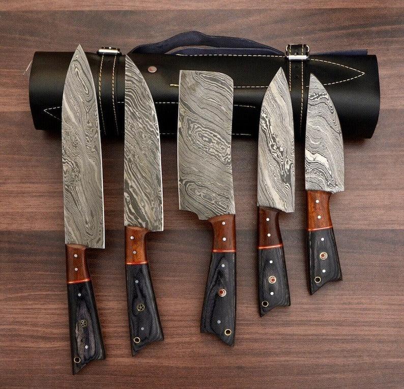 RA-58 Handmade Damascus Kitchen Knives, chef knives, Best Damascus steel kitchen knife set, Gift For Him, Gift For Her, Mother's Day Gift, Christmas Gift, Gift For Chef, - Ragnar Armoury