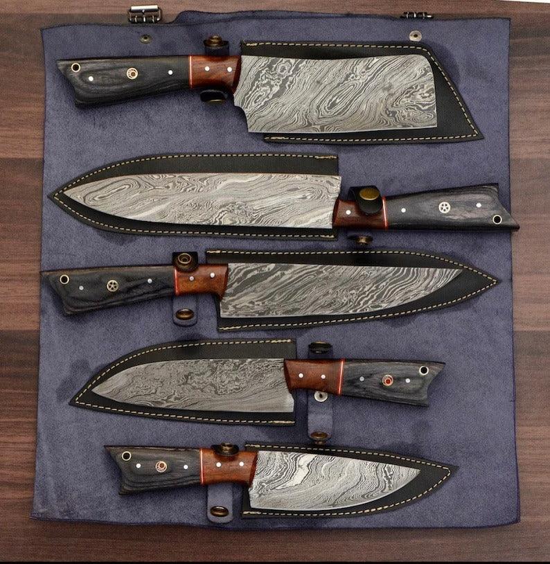 RA-58 Handmade Damascus Kitchen Knives, chef knives, Best Damascus steel kitchen knife set, Gift For Him, Gift For Her, Mother's Day Gift, Christmas Gift, Gift For Chef, - Ragnar Armoury