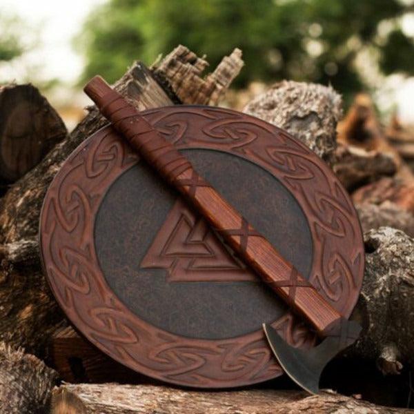 RA-70 Custom Handmade Viking Shield With Ragnar Axe, Authentic Viking Shield With Axe, Gift For Men, Gift For Him, Room Decorate Idea, Christmas Gift - Ragnar Armoury