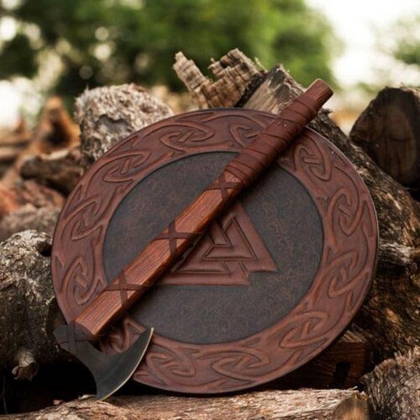 RA-70 Custom Handmade Viking Shield With Ragnar Axe, Authentic Viking Shield With Axe, Gift For Men, Gift For Him, Room Decorate Idea, Christmas Gift - Ragnar Armoury