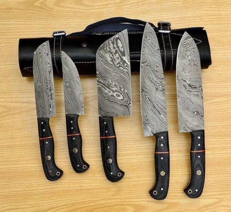 RA-74 Hand Forged Damascus Steel Kitchen Knives, High Quality Made Damascus Chef Set, Personalized Chef Knife, Gift For Him, Gift For Her, Gift For Men - Ragnar Armoury