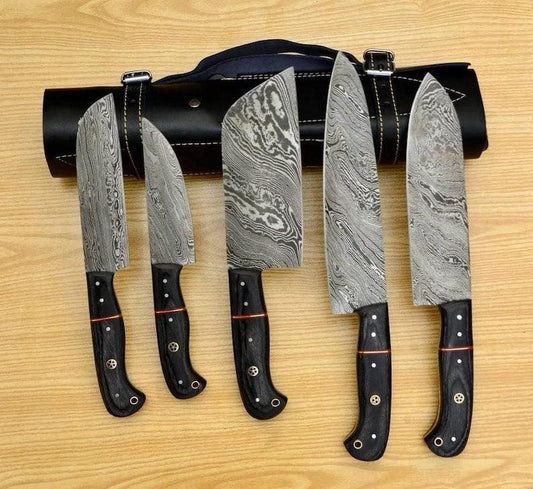 RA-74 Hand Forged Damascus Steel Kitchen Knives, High Quality Made Damascus Chef Set, Personalized Chef Knife, Gift For Him, Gift For Her, Gift For Men - Ragnar Armoury