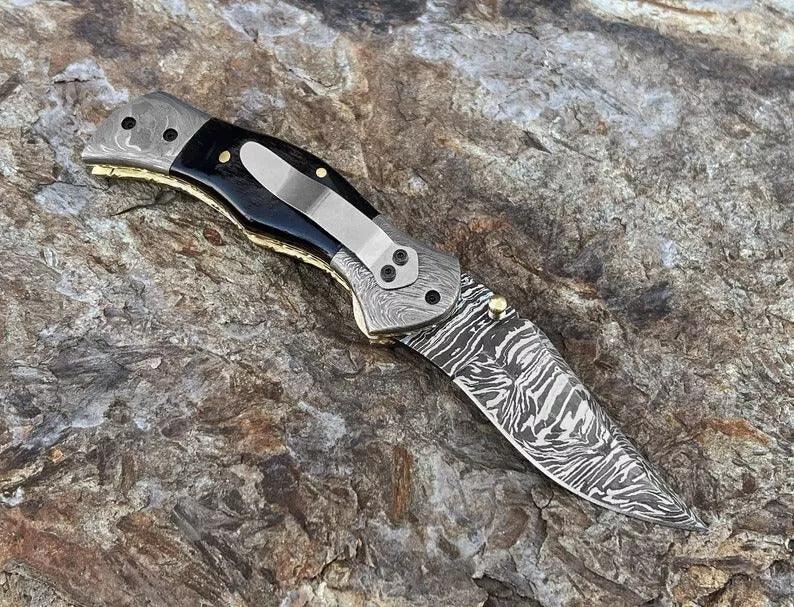 RA-76 Hand Forged Damascus Folding Knife, High Quality Made Folding Pocket Knife, EDC Folding Knife, Gift For Men, Gift For Him, Groomsmen Gift, Personalized Gift - Ragnar Armoury