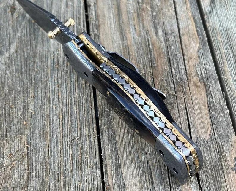 RA-76 Hand Forged Damascus Folding Knife, High Quality Made Folding Pocket Knife, EDC Folding Knife, Gift For Men, Gift For Him, Groomsmen Gift, Personalized Gift - Ragnar Armoury